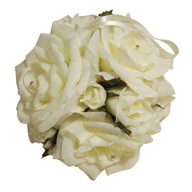 Ivory rose bud flower ball with ribbon
