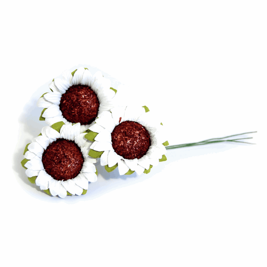 White Sunflower Bunch - 5.2cm (Pack of 3 Stems)