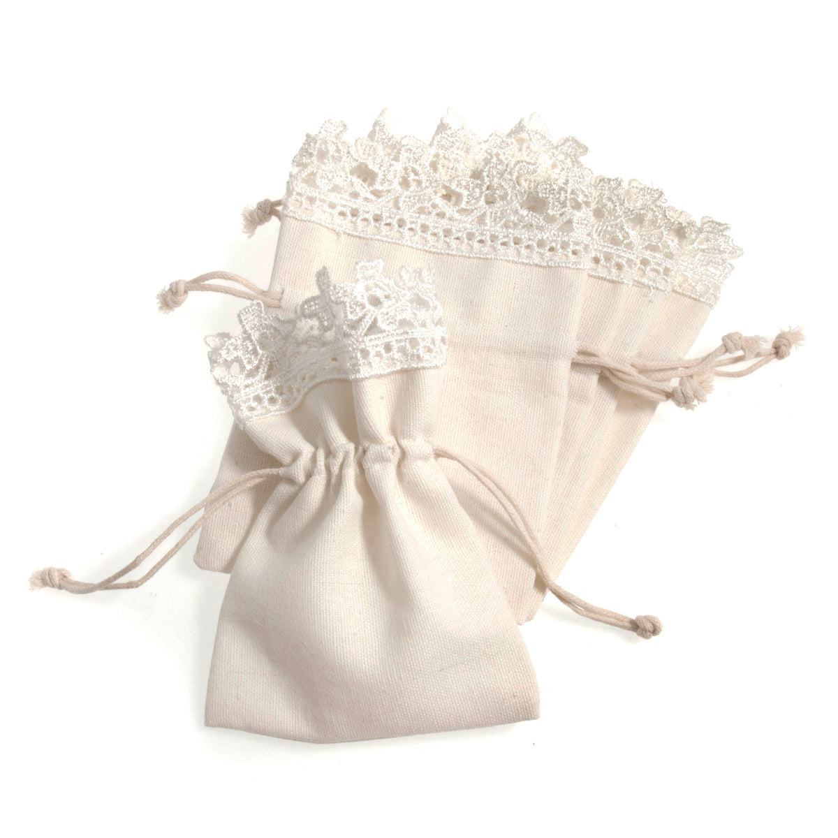 Ivory cotton bags with lace trim