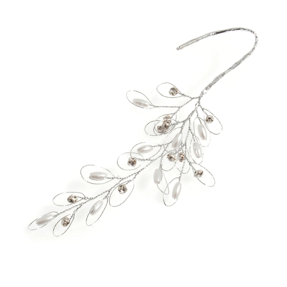 Silver pick with pearl and diamante leaves