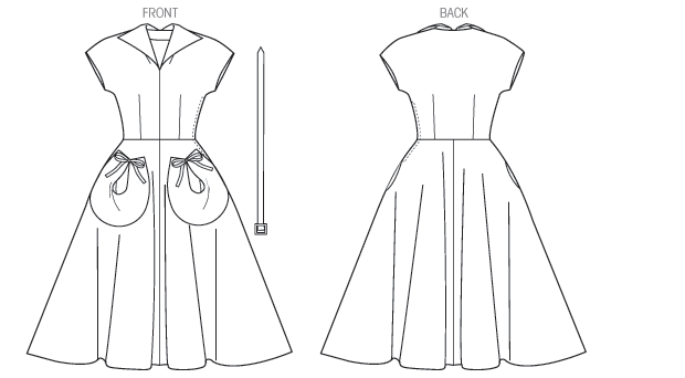 Butterick B6055 sewing pattern envelope showing belted dress designs
