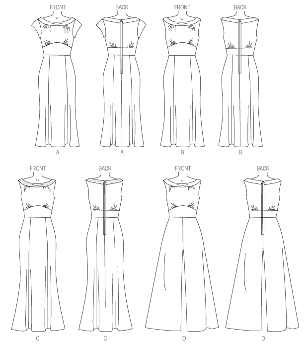 Butterick B6130 sewing pattern envelope showing dress and jumpsuit designs
