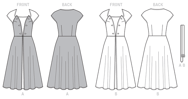 Butterick B6211 sewing pattern envelope showing women's front wrap dress designs