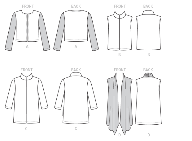 Butterick B6328 sewing pattern envelope showing women's open front jacket and waistcoat designs