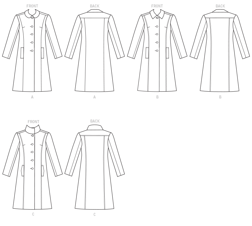 Butterick B6385 sewing pattern envelope showing women's fitted coat designs