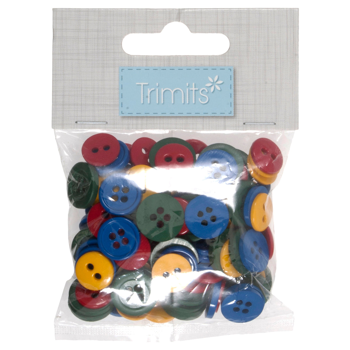 Pile of small craft buttons in primary colours