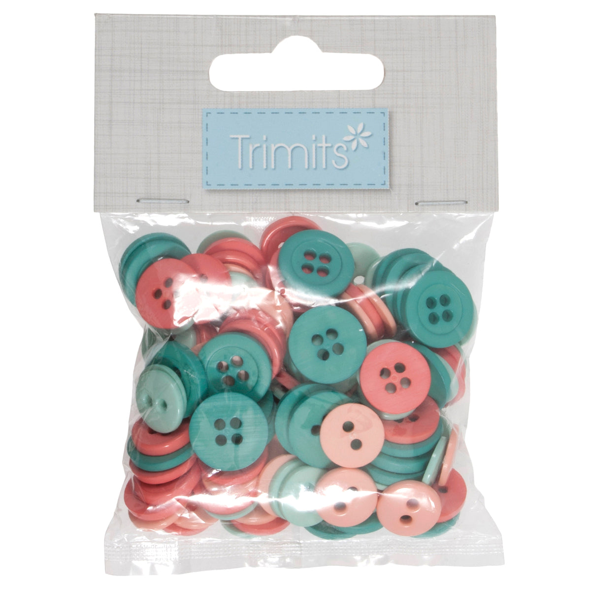 Pack of assorted small coral & teal craft buttons