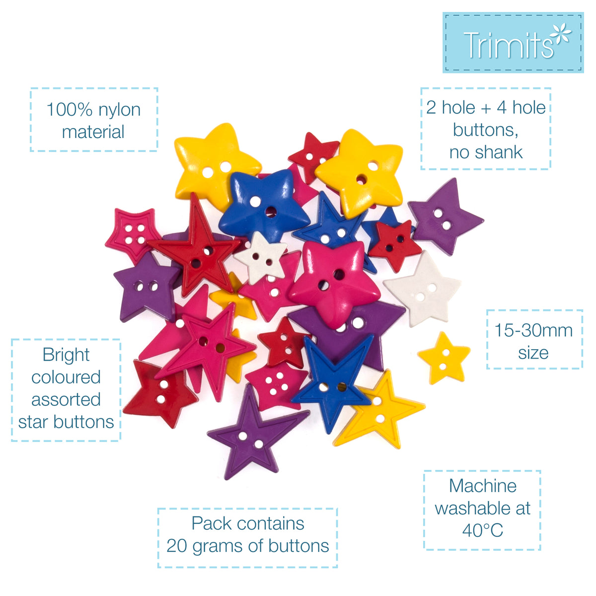 Brightly coloured star shaped buttons