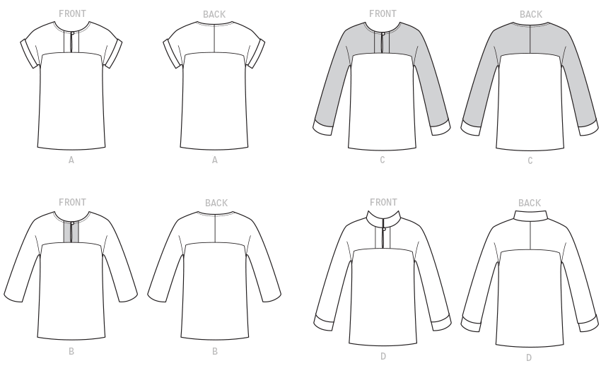 Butterick B6416 sewing pattern envelope showing women's pullover tunic designs