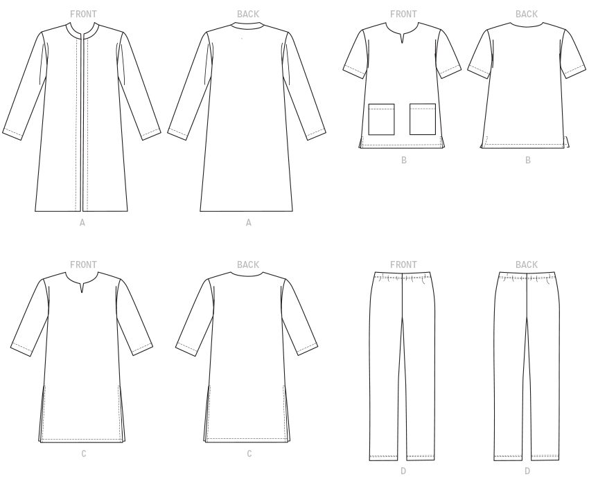 Butterick B6534 sewing pattern envelope showing unisex coat designs
