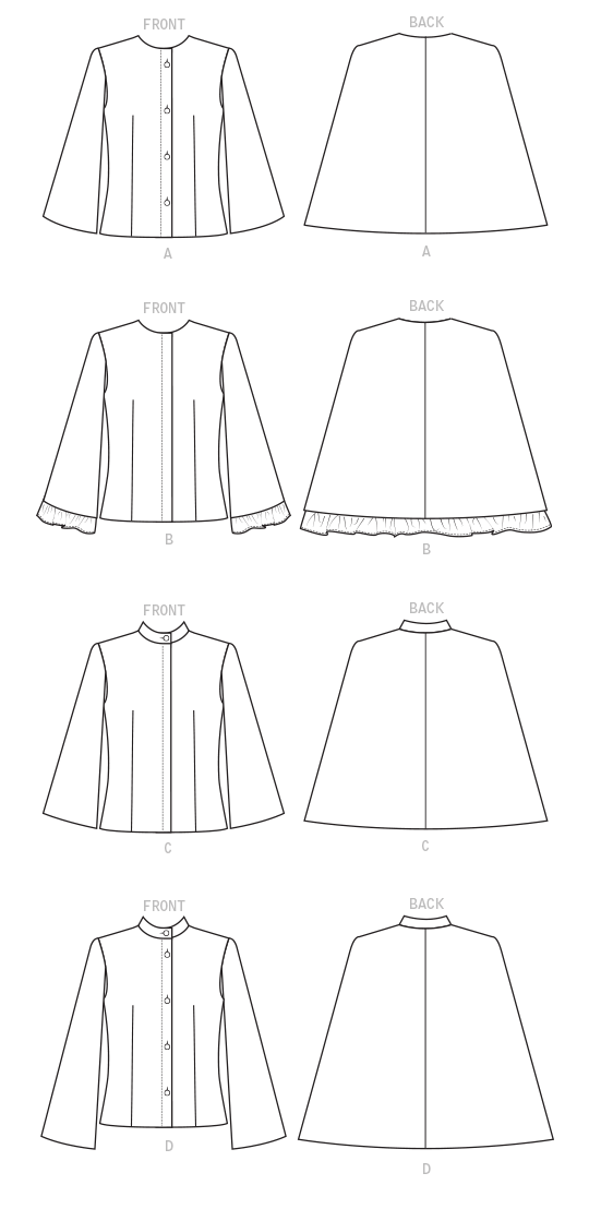Butterick B6603 sewing pattern envelope showing misses lined cape designs