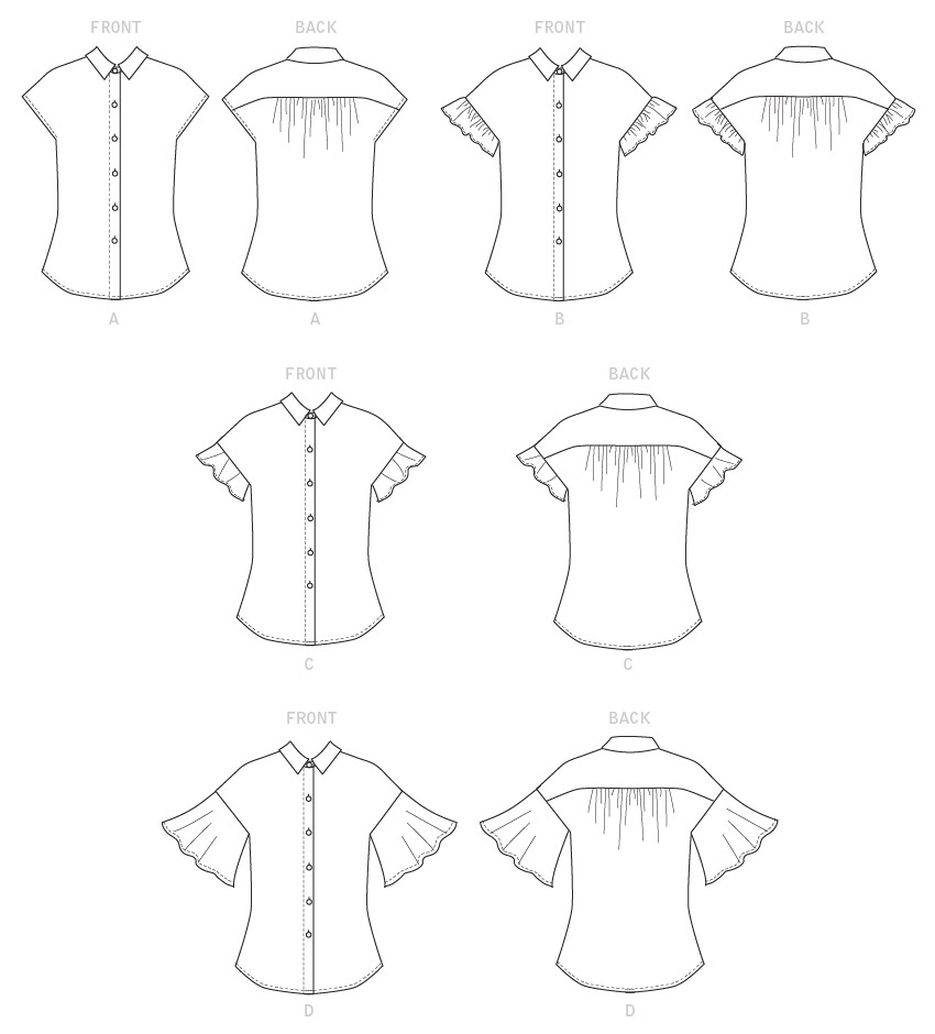 Butterick B6686 sewing pattern envelope showing semi-fitted button-front tops
