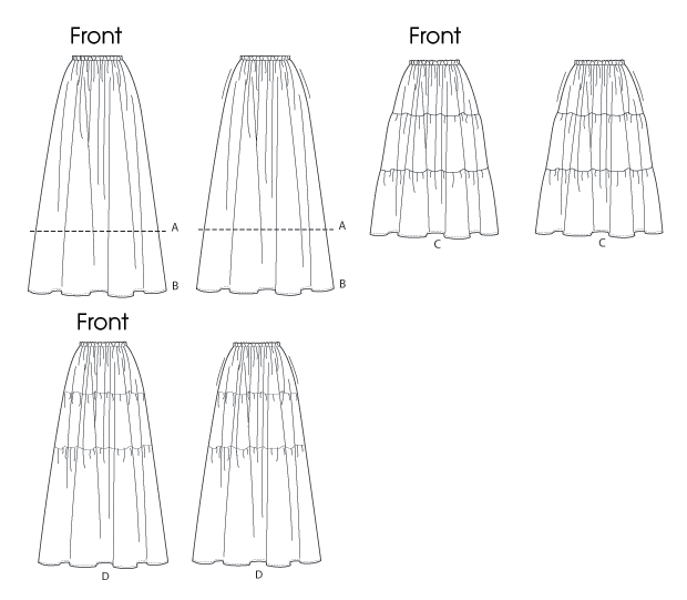 Butterick B6749 sewing pattern envelope showing misses' lined skirt designs