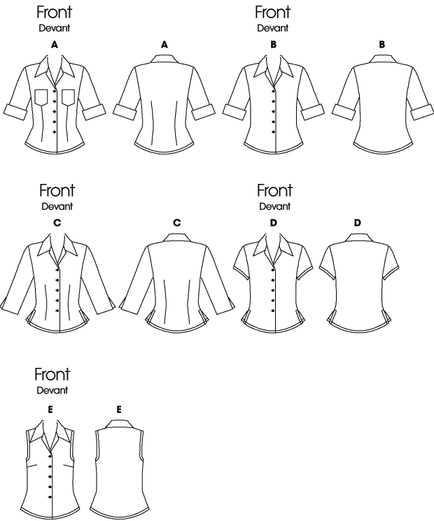 Butterick B6753 sewing pattern envelope showing misses' semi-fitted shirt designs