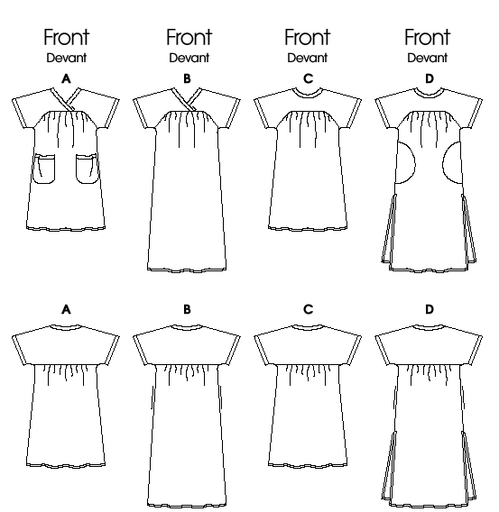 Butterick B6755 sewing pattern envelope showing women's pullover dress designs