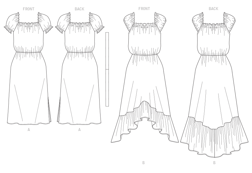 Butterick B6757 sewing pattern envelope showing misses' peasant dress designs