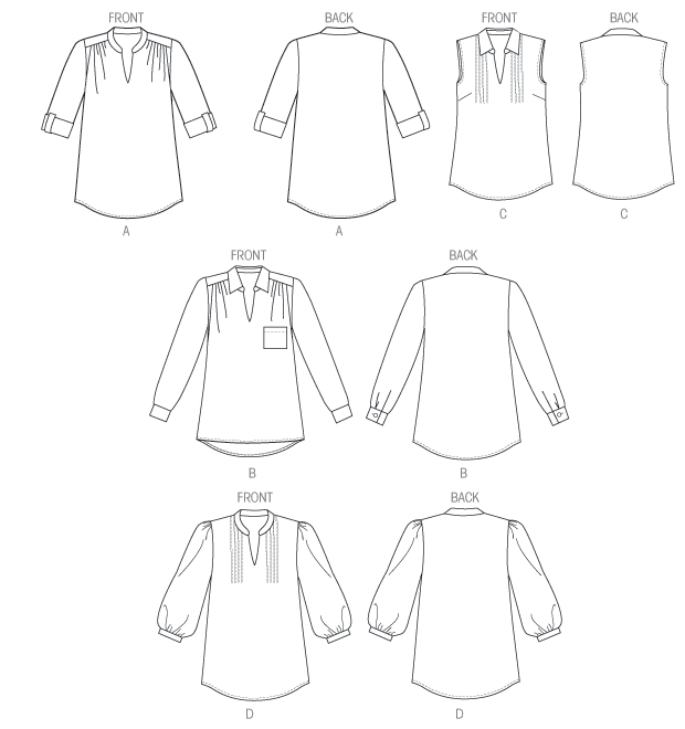 Butterick B6801 sewing pattern envelope showing women's loose pullover top designs