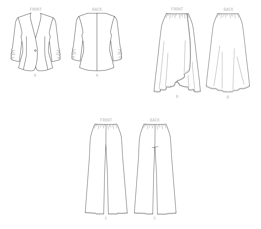 Butterick B6860 sewing pattern envelope showing misses' one button jacket designs