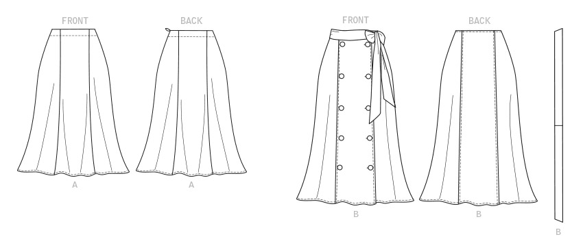 Butterick B6866 sewing pattern envelope showing misses' princess seam skirt designs