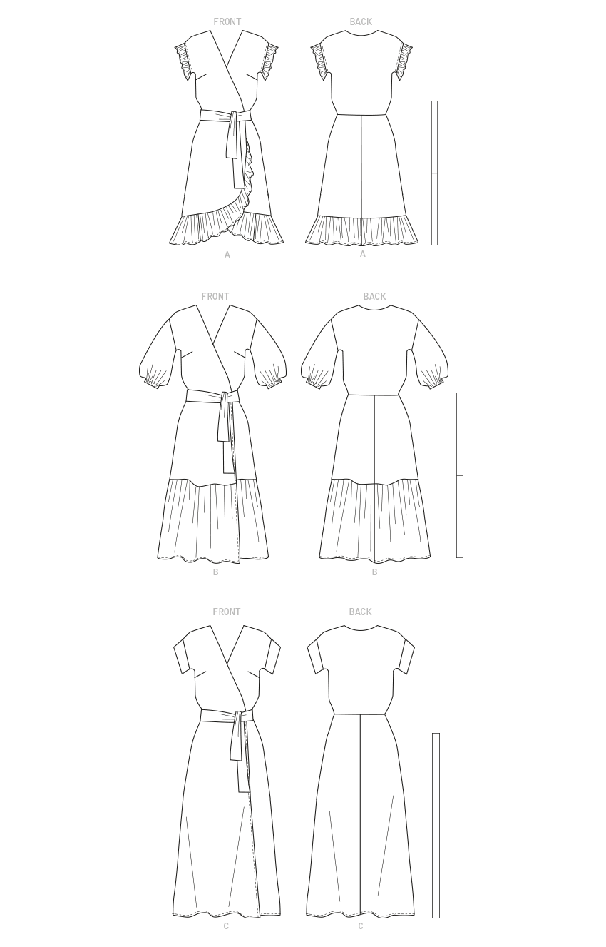 Butterick B6873 sewing pattern envelope showing women's wrap dress designs
