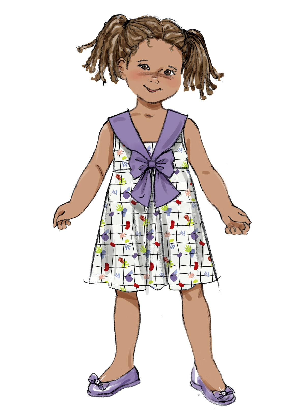 Butterick B6886 sewing pattern envelope showing children's a-line dress designs