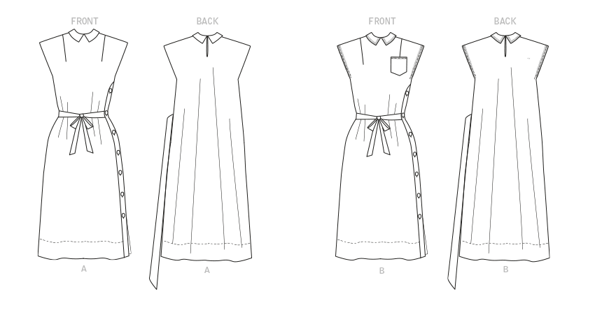 Butterick B6889 sewing pattern envelope showing misses' side button casual dress designs
