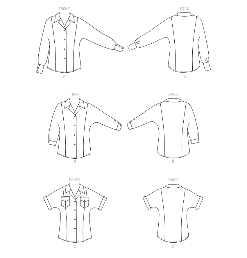 Butterick B6898 sewing pattern envelope showing the button front princess seam top designs