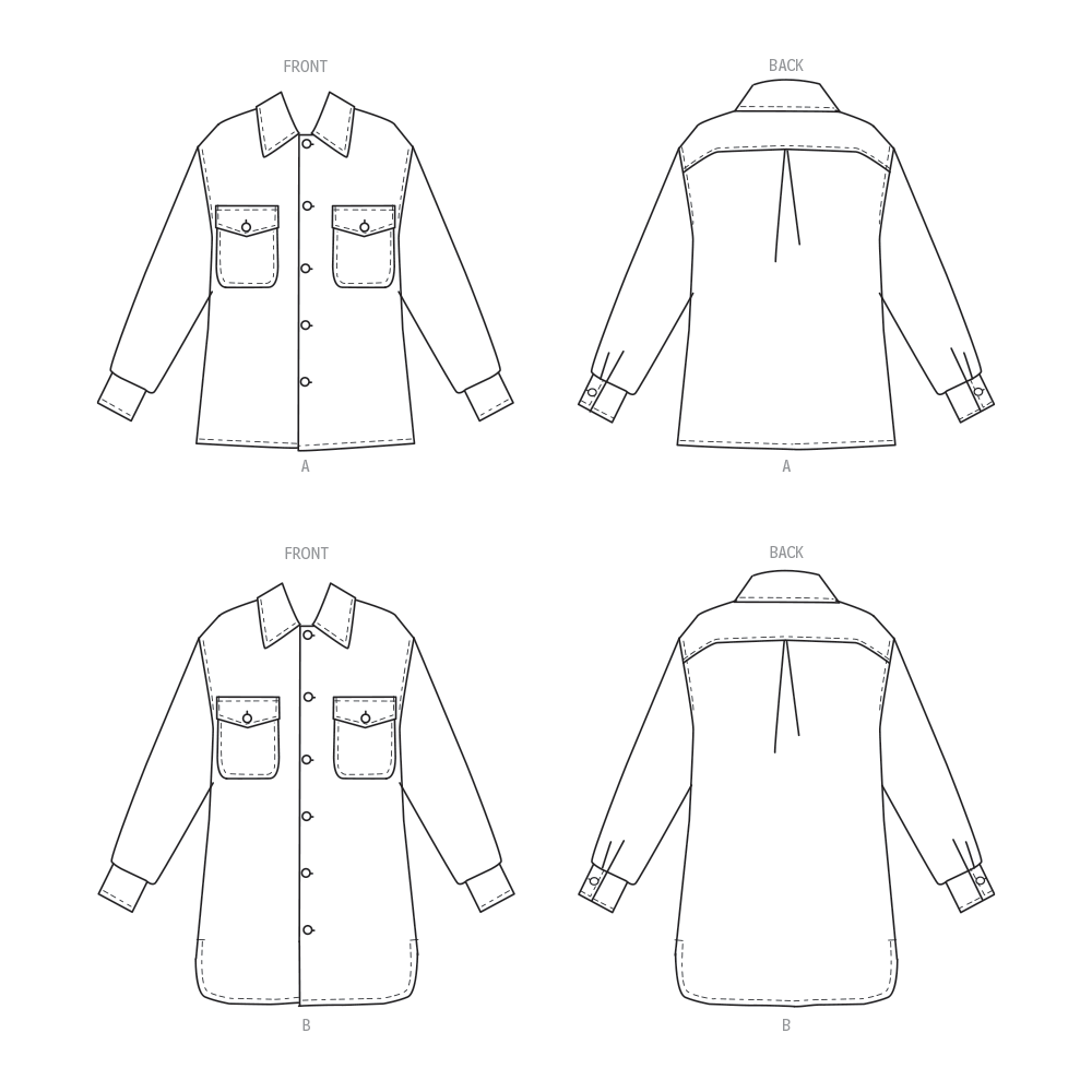 Butterick B6916 sewing pattern envelope showing the unisex shirt jacket designs