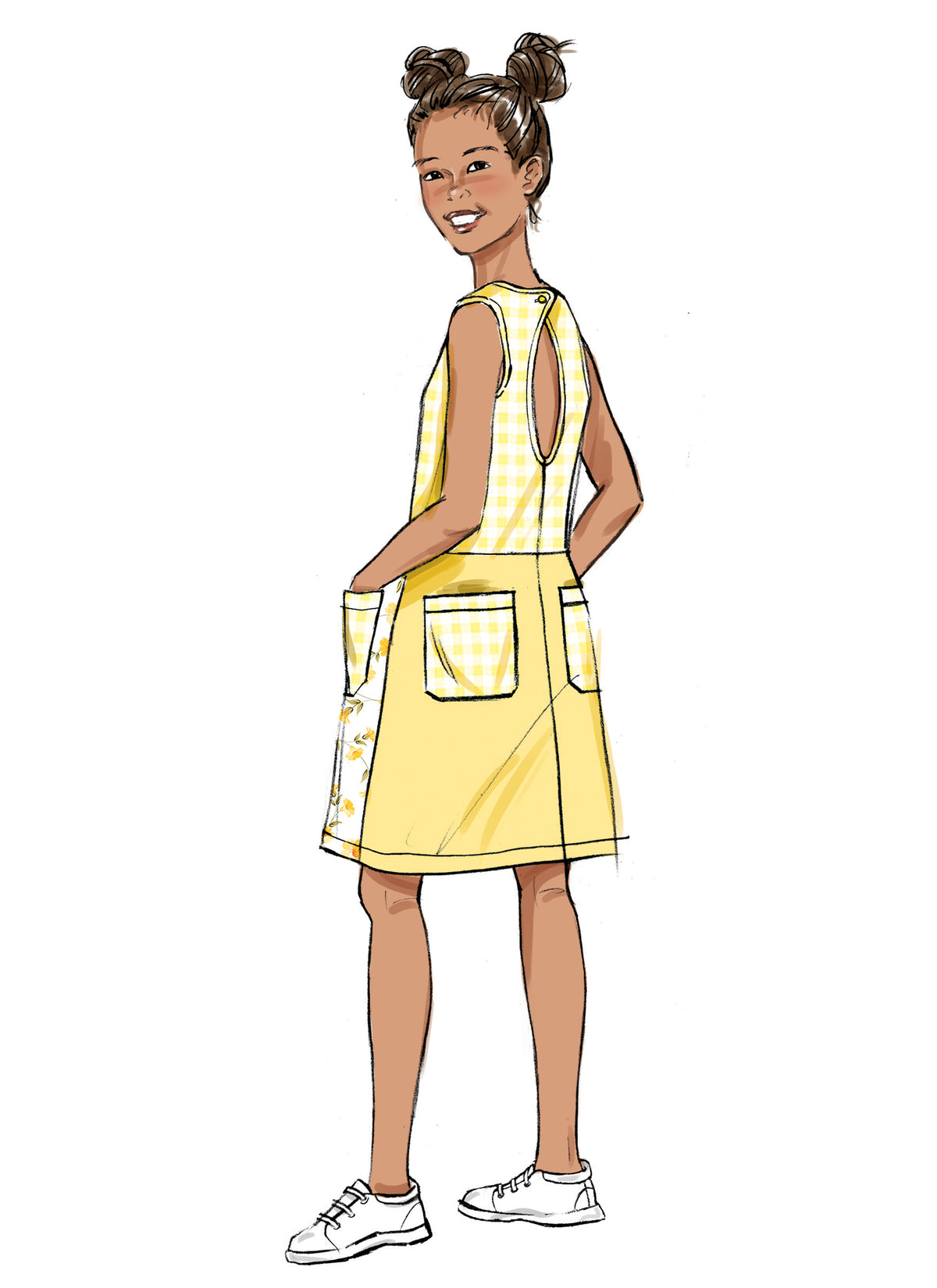 Butterick B6937 sewing pattern envelope showing the children's dress, romper and hat designs