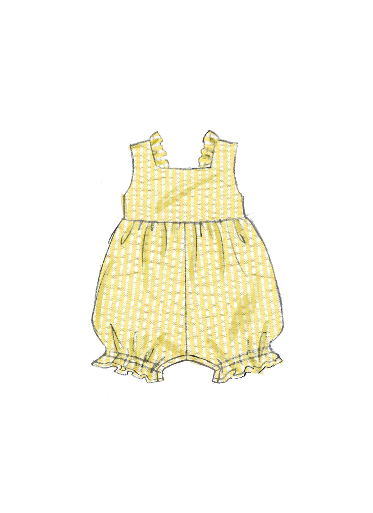 Butterick sewing pattern B6950 envelope showing a baby romper in two lengths