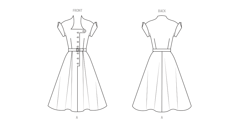 Butterick B7019 sewing pattern envelope showing vintage 1950s dress designs