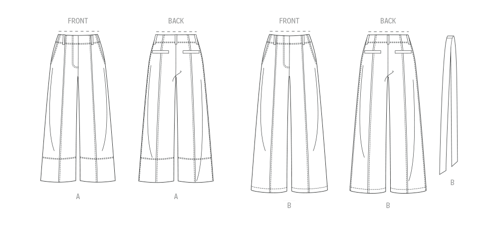 Butterick B7024 sewing pattern envelope showing misses' wide leg trousers designs