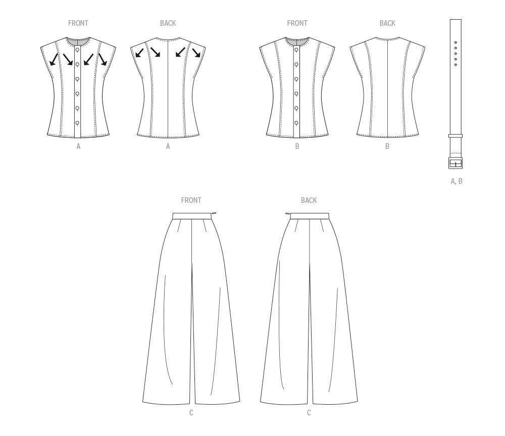 Butterick B7028 sewing pattern envelope showing misses' lined top designs