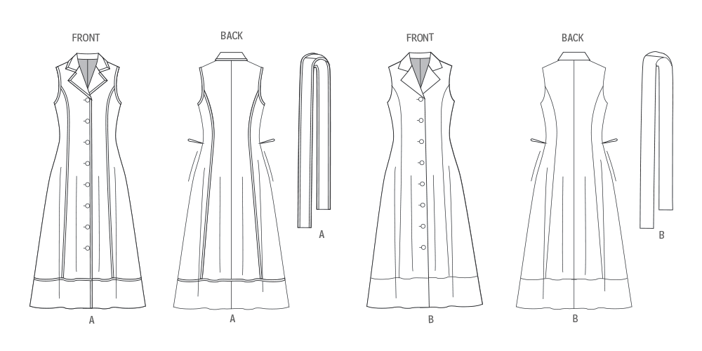 Butterick B7038 sewing pattern envelope showing misses' fit and flare dress designs