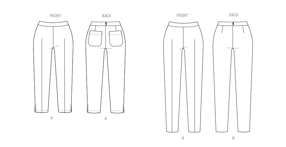 Butterick B7042 sewing pattern envelope showing fitted trousers designs