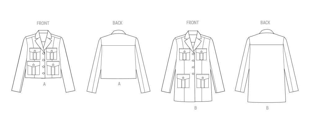 Butterick B7059 sewing pattern envelope showing unlined jacket designs