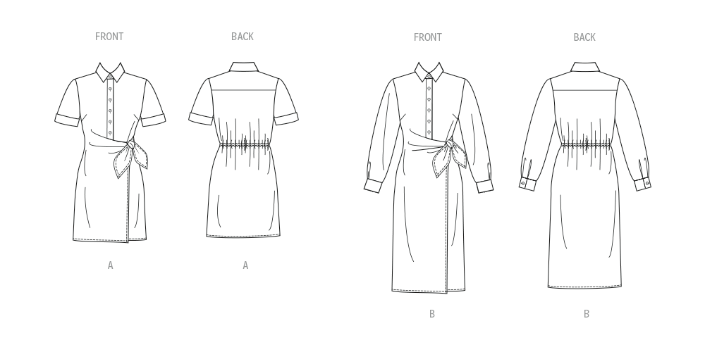Butterick B7075 sewing pattern envelope showing a shirt dress with a wrapped waist