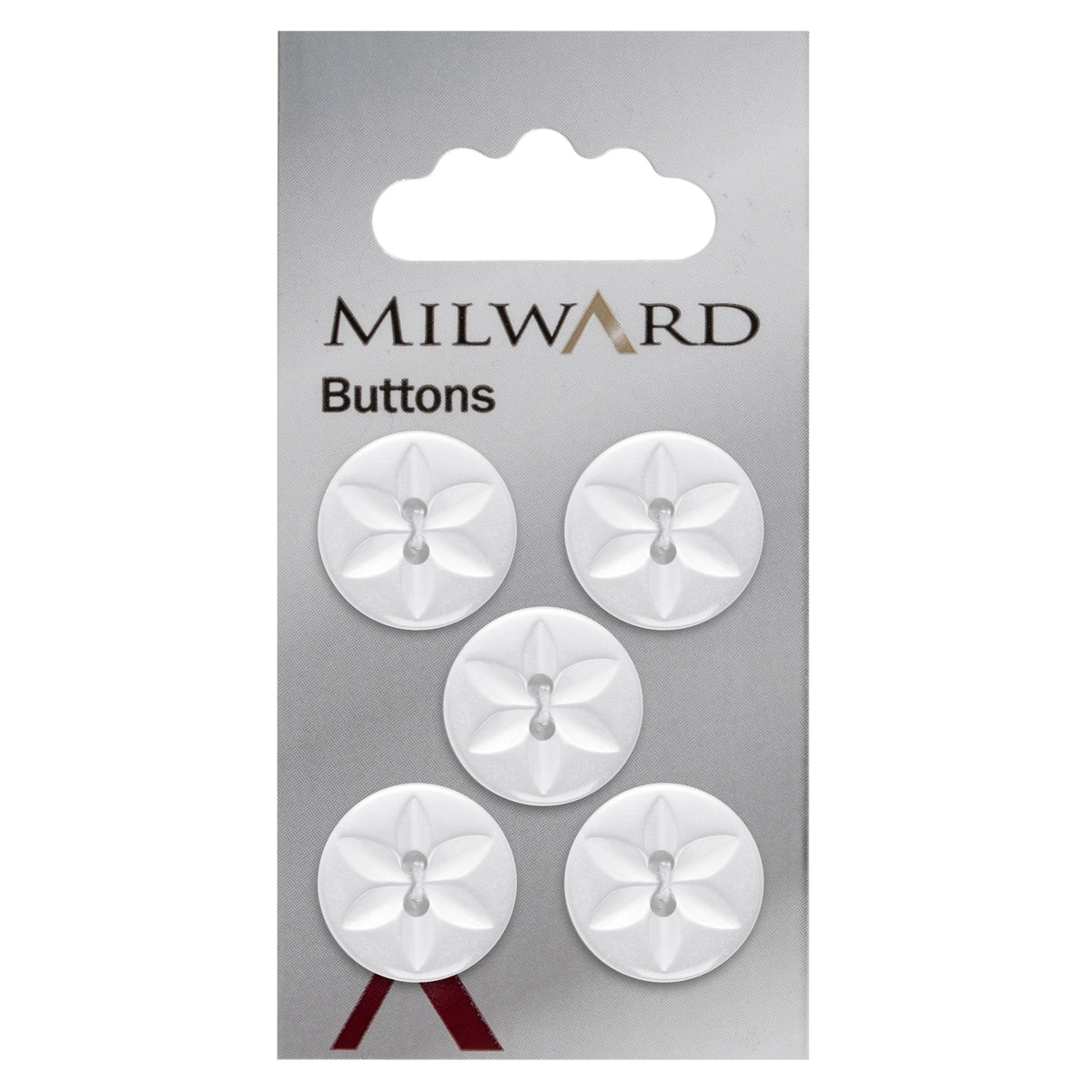 White round 2-hole button with embossed star design