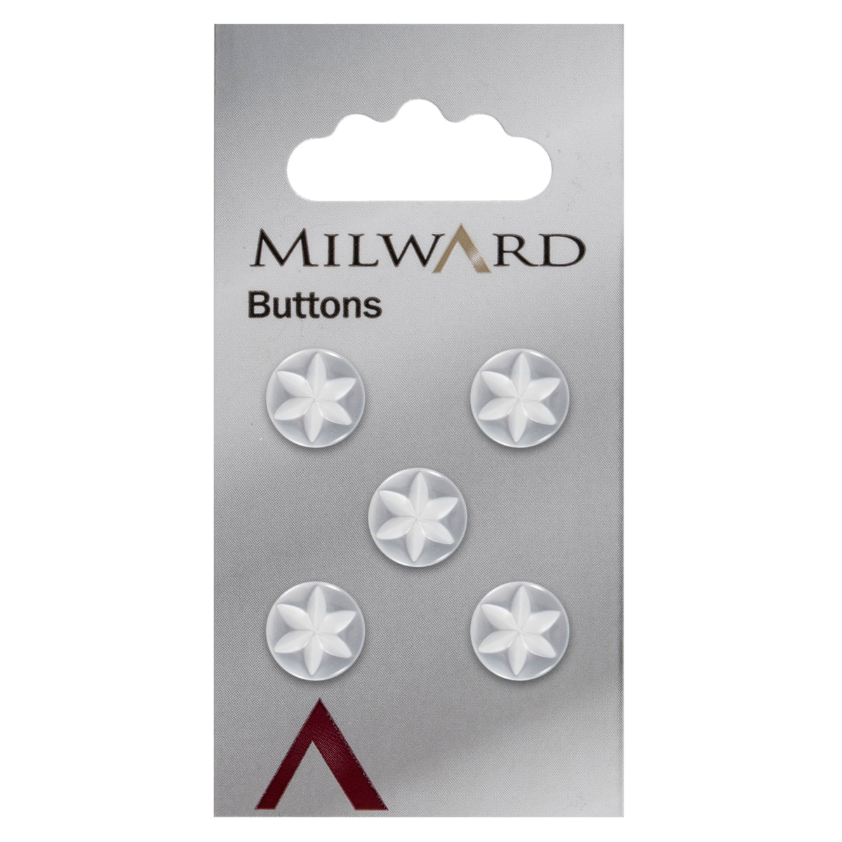 White round shank button with embossed star design