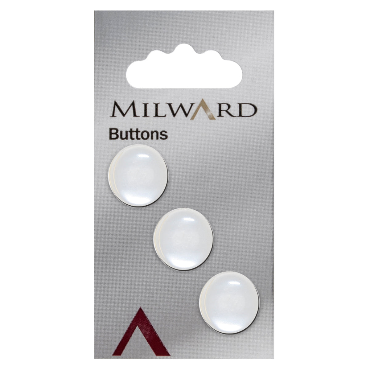 Round clear shank button with a white vertical stripe
