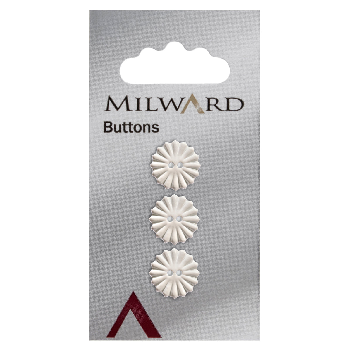 White daisy-shaped 2-hole button with ridged petals
