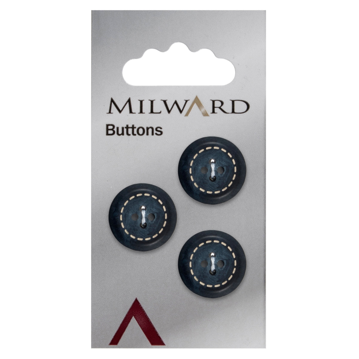 Navy 4-hole button with a marbled finish and a cream stitch-effect ring