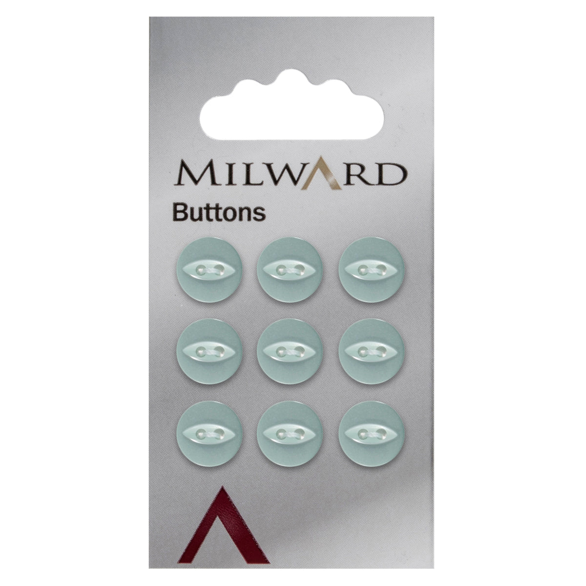 Pale mint green 2-hole fisheye button with a pearly sheen