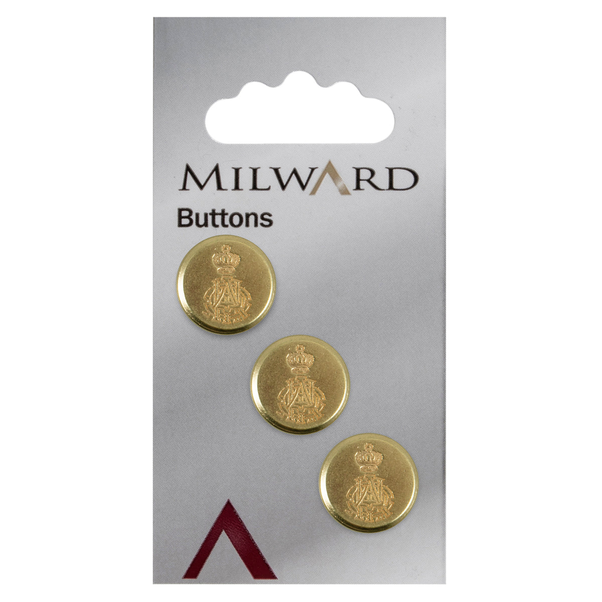 Round gold metal button with an embossed eagle crest