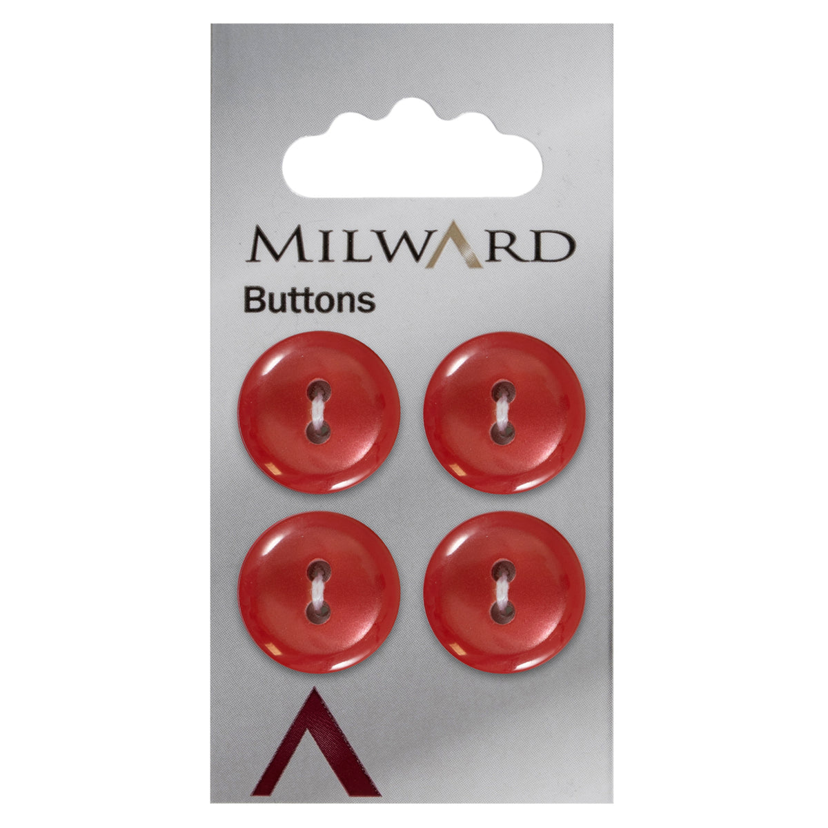 Glossy coral red round button with two holes