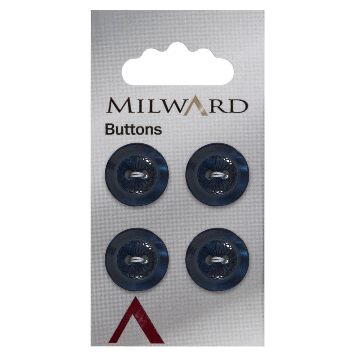 Navy 2-hole button with daisy pattern centre