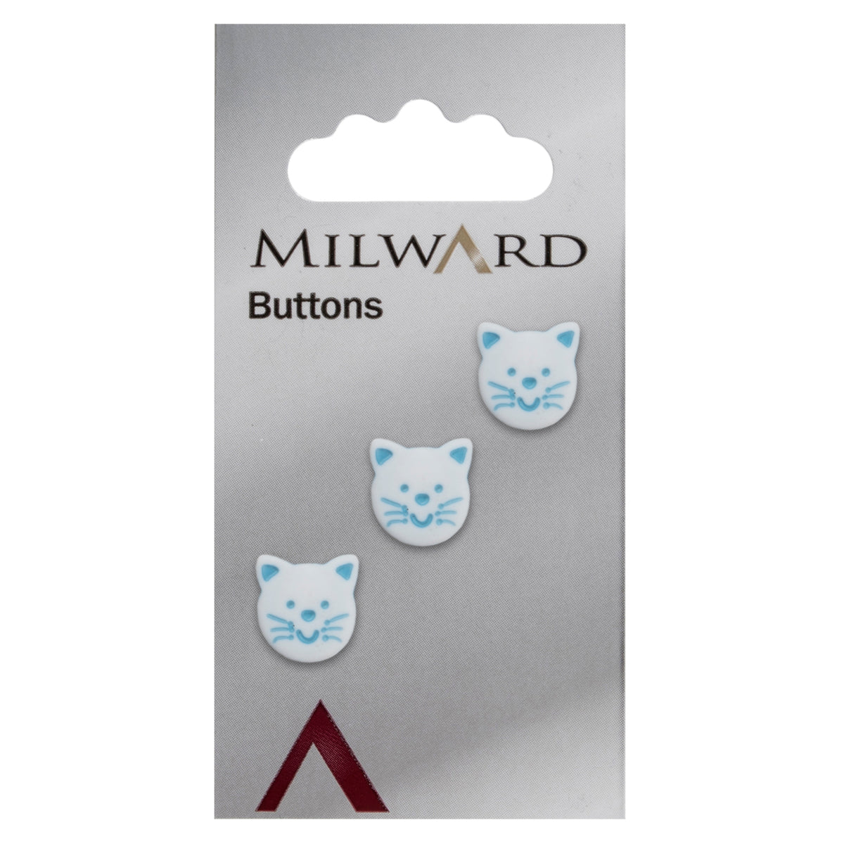 White cat face novelty button with blue features