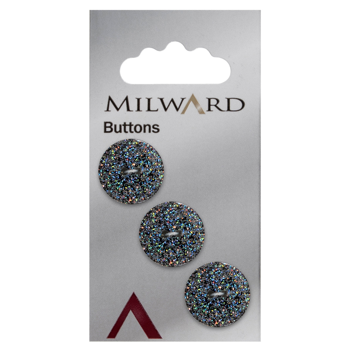 Black two-hole button with silver glitter