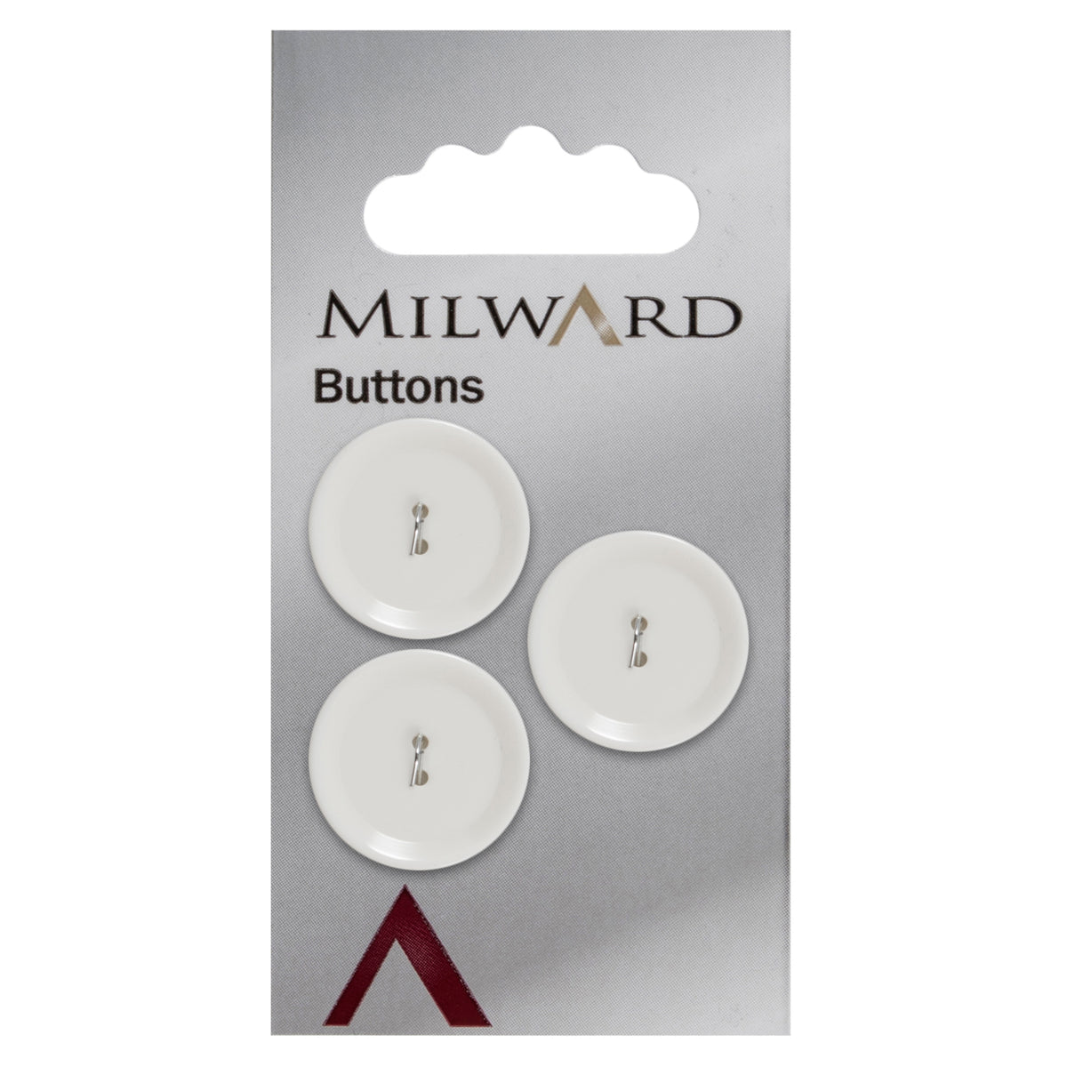 Milward 20mm round glossy white button with a raised rim and two holes