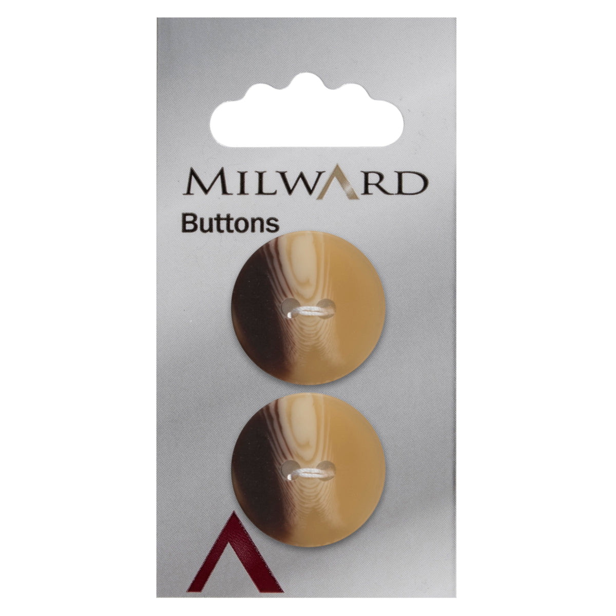 Milward 22mm round button in peach and dark brown tortoiseshell effect with two holes